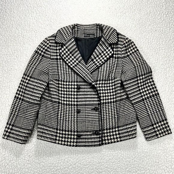 VTG Macy’s Little Shops Houndstooth Cropped Blazer Jacket Wool Tweed 60s Mod USA - Picture 1 of 11